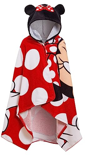 Disney Asciugamano con cappuccio Minnie Mouse 100% cotone Poncho per ragazze Asciugamano da spiaggia per bambini Asciugamano da bagno Avvolgente da piscina Accappatoio da cambio