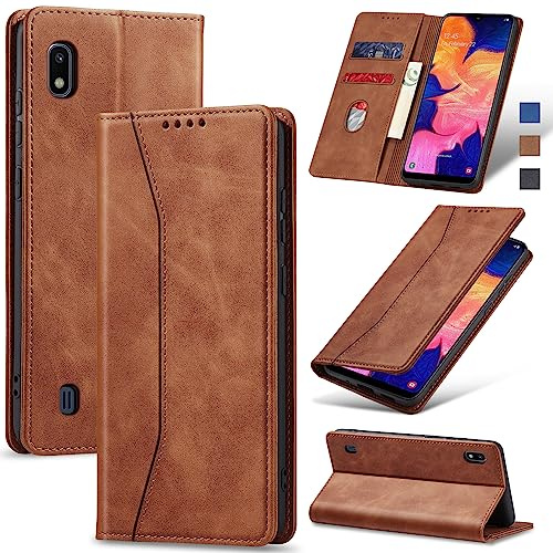 Jasonyu Wallet Case for Samsung Galaxy A10, Flip PU Leather, Brown | Card Holder, Kickstand, Magnetic Closure, Shockproof TPU, Folio Flip Phone Cover