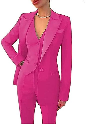 Trajes de mujer para oficina, 3 piezas, formal, de un solo botonadura, chaleco y pantalones, trajes casuales de negocios, fucsia, XL
