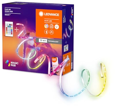 LEDVANCE Smart+ WiFi Flex 5M LED Strips, bianco, 22W, 500lm, Dimmabile, Effetto di luce Magic-RGB dinamico, selezione di colori della luce individuale, durata lunga, montaggio semplice, IP20