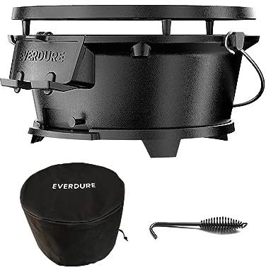 Everdure Runder Gusseisen-Grill & Abdeckung - Outdoor, 2-in-1 tragbar, Tischgrill und Grillplatte - 100% Gusseisen, emailliert, langlebig, kleiner Holzkohlegrill, Campingkocher oder Hibachi-Grill