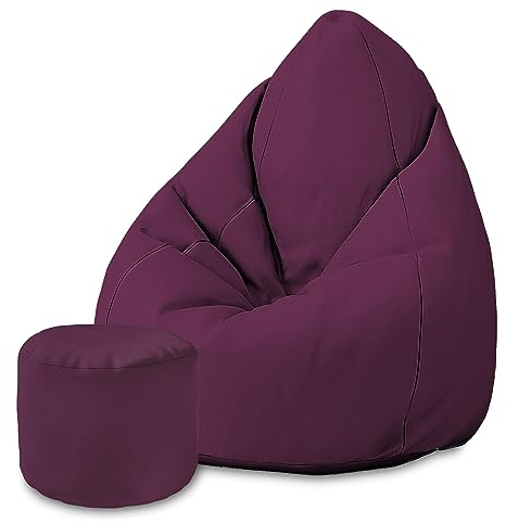 DreamRoots Sitzsack für Kinder und Erwachsene - Sitzsack mit Füllung, Lehne, Hocker und Bezug - Oxford Stoff 220 gr/m2 Wasserdicht - Sitzkissen Boden - Chill Sack M, Dunkellila