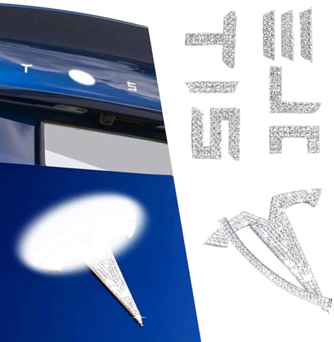 Yeapop Bling Bling Rhinestone Logo Emblems for Tesla Model 3 Highland 2024, 7 Pcs Emblem Stickers for Frunk and Trunk, Bedazzled Accessories for Tesla. (Silver)