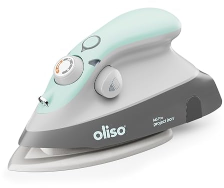oliso M3Pro Mini Project Iron – Compact Size Steam Iron with LED Light for Textiles, Clothes, Sewing, Quilting and Crafts - 220V/120V, Diamond Ceramic-Flow Soleplate, Hot Iron Rest Included, Aqua