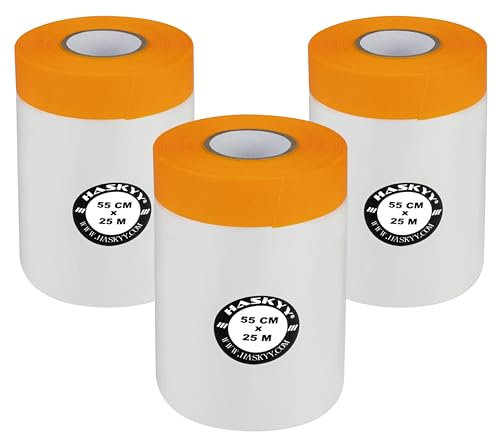 Malerkrepp Abdeckfolie Klebeband Lackschutzfolie Malerfolie Kombiniertes Goldband, Innen- und Außenanstriche, UV-Schutz, scharfe Farbkanten, Selbstklebende Malerfolie - Große Auswahl (3, 55cm x 25m)