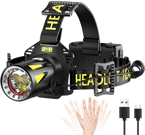 MAXME100 Triple-Beam Wiederaufladbare Stirnlampe, LED Kopflampe, Kopflampe für Suche und Rettung, Bewegungsmelder USB-C, Outdoor, Notfälle, Geschenk und mehr