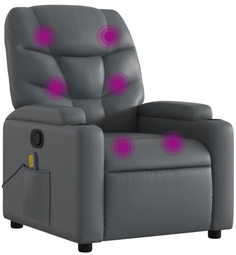 vidaXL Massagesessel, Sessel Verstellbare Rückenlehne, Fernsehsessel Relaxsessel mit Vibrationsfunktion, Liegesessel Polstersessel Ruhesessel, Grau Kunstleder