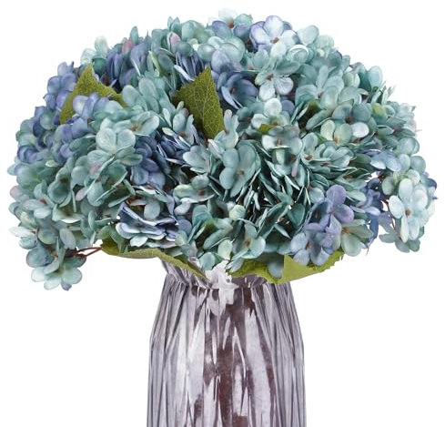 Kimura's Cabin Künstliche Hortensien-Blumensträuße aus Seide, 6 Stück, Blaue Hortensien, Stiele für Zuhause, Tischdekoration, Hochzeit, Party, Dekoration (Blau, 6 Stück)