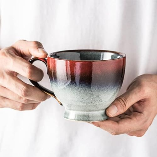 eKsdf Keramik Tee Tasse Groß 400ml Kaffeebecher Steingut Tassen mit Henkel Suppentassen Retro Teetasse für Büro und Zuhause Geburtstag, Weihnachten, Muttertag, Valentinstag (Rot)
