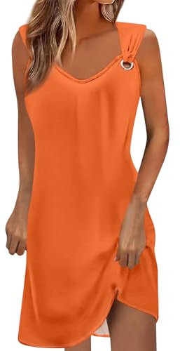 Robe Longue Été Femme Mi-Longue Fluide Chic Élégante Sexy en Coton - Orange M
