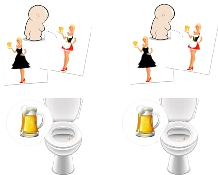 Lustige Toiletten-Aufkleber mit strippender Bedienung und Bierglas Toilettensticker mit Spaß und saubere Toiletten (2 x Bedienung + 2 x Bierglas)