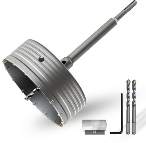 CSOOM Scie cloche à béton de 160 mm avec rallonge SDS plus de 220 mm, pointe en carbure de tungstène, 2 forets de centrage