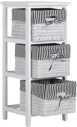 HTI living Regal mit 3 Körben Mia Landhaus Weiß Schwarz Badregal Schubladenkommode