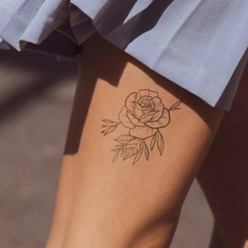 Detaillierte Rose - Inkster Tattoo | vegane & wasserfeste Temporäre Tattoos für Erwachsene - EU-Kosmetikzertifizierte Farbe - revolutionäres 2 Wochen Tattoo | Premium Klebetattoos