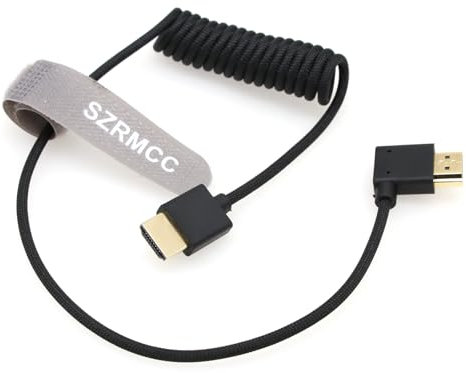 SZRMCC 8k 2.1 HDMI auf HDMI Linker Winkel Ultra High Speed Spiralkabel Geflochtenes Kabel für Z Cam E2 S-ony FX6 FX9 Canon EOS C70 C300 Portkeys BM5 Atomos Ninjav V Shogun Monitor
