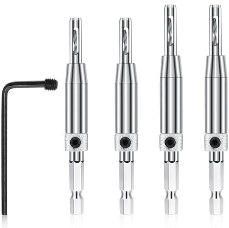 Meng Jiaran 4pc Self-Centering Drill Bit Set, 1/4 Hex Shank - Drill Bit Guide for Door/Window/Cabinet Hinge Pilot Holes (5/64 7/64 9/64 11/64)