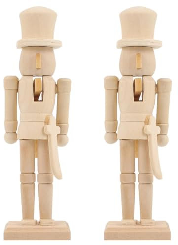 JECOMPRIS 2pcs Unfinished Walnut Soldier Nutcracker DIY Wooden Craft Ornament for Christmas Decoration Cute Blank Nutcracker Figure for Home for Crafting Role-Playing