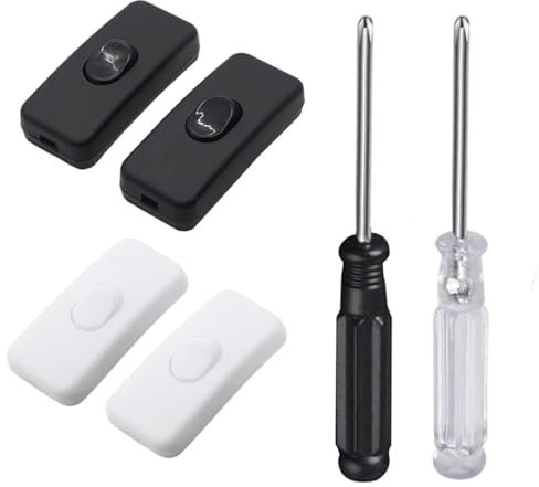 4 Pcs in-Line Switches, 2 Pcs Mini Phillips Screwdrivers, Inline Dimmer Switch, in-Line Light Switch, Appliance Switch Controller, Suitable for Lamps, Small Appliances