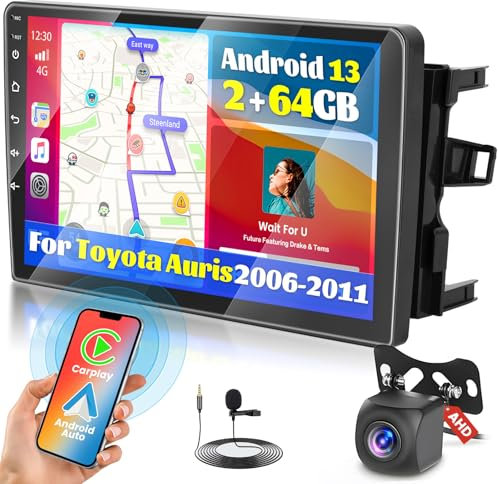 [2+64G] Android Autoradio für Toyota Auris 2006-2011 mit Drahtlosem Carplay Android Auto, 9 Zoll Bildschirm Autoradio Bluetooth/WiFi/GPS/Rückfahrkamera/FM/RDS/SWC