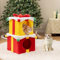 COSTWAY 2-stöckige Katzenhöhle Weihnachten, stapelbare Geschenkboxen mit Schleife & Ball, Katzenhaus mit Plüschbezug, Katzenbett Katzen, Katzenmöbel Indoor, Rot + Gelb