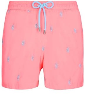 ARTHUR - Short de Bain Homme Brodé Bateau - Ultra léger & Séchage Rapide - Filet intérieur - Polyester Recyclé - Rose - Taille L