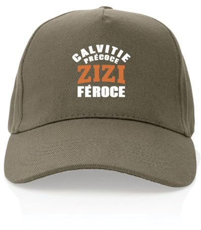 Casquette Calvitie précoce, Zizi féroce - Imprimé en France - Cadeau Anniversaire Chauve Humour Original Rigolo (Kaki)