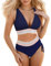 Bikini taille haute pour femme - Effet gainant - Avec bretelles réglables - Maillot de bain 2 pièces pour la plage, les vacances, la piscine, le spa, bleu marine, L