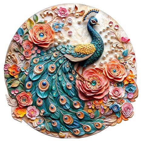 KaayeeWood Wooden Puzzle for Adults-200 Pieces Jewel Peacock Unique Shape Advanced Wooden Jigsaw Puzzle for Adult,Challenge Wood Jigsaw Puzzles,Best Gift,Home Decoration