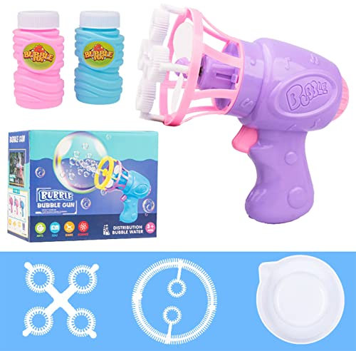 Outdoor Spielzeug, Seifenblasenpfeife, Seifenblasenmaschine, Seifenblasen, 3 Verschiedene Bubble Blower, mit 100 ml Bubble Solution, für Geburtstagsfeier, Hochzeit Outdoor, 6pcs (Purple)