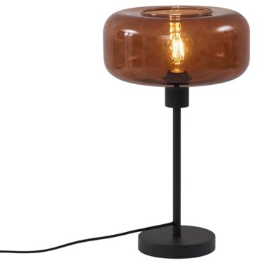 Qazqa Retro Tischleuchte mit Glas, Tischlampe - Bizle - Bronze, Rund, max. 15W, Geeignet für LED, 46cm, Ideal als Schlafzimmerlampe und Wohnzimmerlampe