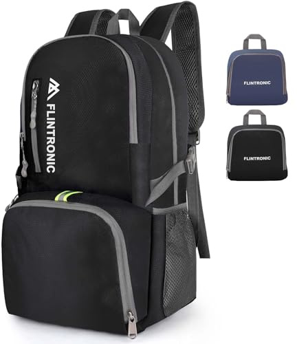 flintronic Wanderrucksack Herren Damen, 24L Faltbarer Rucksack Ultraleicht, Wasserdichter Rucksack Reiserucksack für Wandern Radfahren Klettern Camping Sport Reisen (Schwarz)