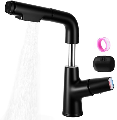 Wasserhahn Küche, 360° Schwenkbar Spültischarmatur Küche, Hochdruck Wasserhahn Küche mit 70cm Ausziehbar Brause,Wasserhahn Bad mit Zwei Wasserstrahlarten,Warm und Kalt Einstellbar für Küche und Bad