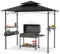 PEILU BBQ Grillpavillon 245x153cm Wetterfeste Grillüberdachung Freistehend Gartenlauben mit Sonnenschutz Doppeldach, Regale & Ablagekörben, Gartenpavillon für Garten & Strand BBQ Party (Schwarz)