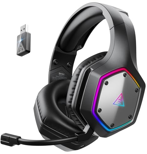 EKSA Casque Gaming Bluetooth, 2,4GHz Casque Gaming sans Fil pour PS5, Son Surround 7.1 Casque avec Micro Antibruit ENC et Lumières RGB, 100Hrs D'autonomie, Casque Gamer pour PC/PS4/PS5