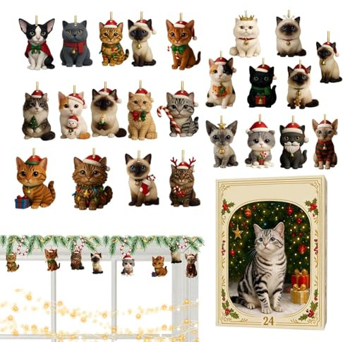 Gatti Calendario D'avvento 2025, Bambini Calendario Del Conto Alla Rovescia Di Natale Con Ciondoli Acrilici 2D A Forma Di Gatto, Decorazioni L'albero Natale Per Gli Amanti Dei Gatti E I