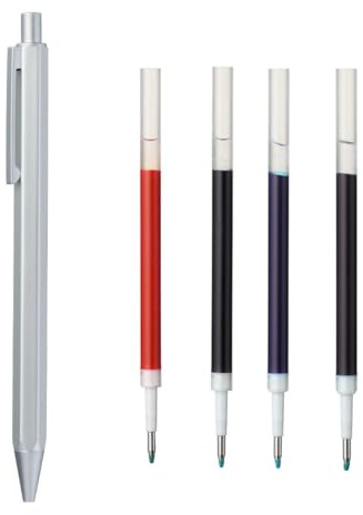 MUJI Kugelschreiber-Set, Aluminium, 0,3 mm Spitze, mit Gel-Tintenminen (4)