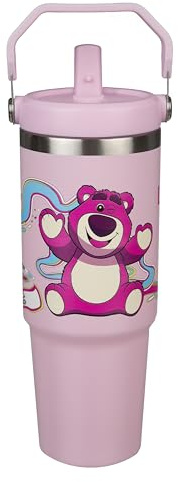 Undercover - Lotso de Toy Story vaso térmico con asa - capacidad de 900 ml - vaso para beber de acero inoxidable con asa - botella para beber a prueba de fugas