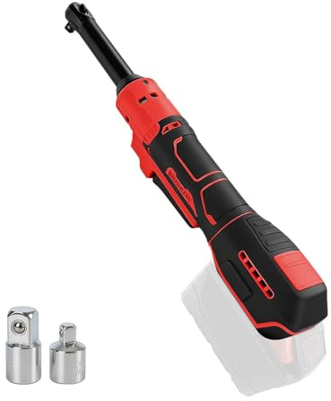 Llave de carraca inalámbrica de 3/8 compatible con batería Milwaukee m18 con adaptador de 1/2'' y 1/4'', cabeza extendida de 15 cm, tornillo de carraca eléctrico, 80 Nm, 320 rpm (rojo)