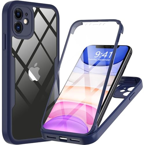 Pemuyak Hülle für iPhone 11 6,1 Zoll mit Eingebautem Schutzfolie, 360 Grad Stoßfest Anti-Kratzer Displayschutz Ganzkörper Robuste Handyhülle Case Schutzhülle für iPhone 11 (Blau)