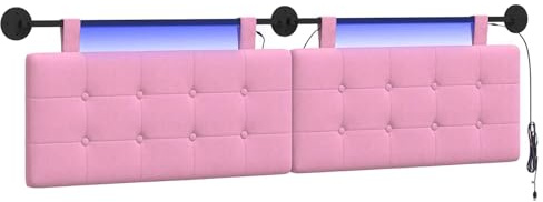 vidaXL Hängendes Kopfteil Mit LED Licht Rosa Stoff, Moderner, rechteckiger Polster-Kopfteil, Wandmontage, anpassbare Schlafzimmer-Deko, platzsparende Möbel Ideen