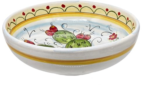sicilia bedda - CIOTOLA IN CERAMICA SICILIANA Realizzata e Dipinta a Mano - Prodotto Artigianale (Decoro Ficodindia, Diametro 20 CM - Altezza 6 CM)