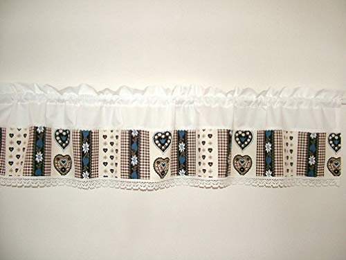 Landhausgardine, Kurzgardine Nr. 193Herzen blau, Querbehang