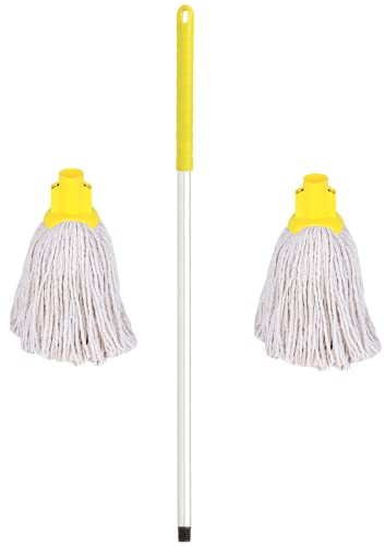 Professional Colour Coded Mop Handle and 2 Mop Heads (Yellow)