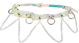 Yodensity Damen Punk Kunstleder Gürtel mit Metallkette Ring Taille Ornament für Party Tanzen Show Dekoration