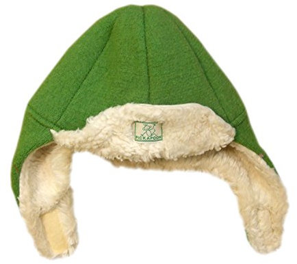 Pickapooh Mütze aus 100 % Merinowolle, gekochter Plüsch, Baby, Jungen, Mädchen, Kinder, Bio-Baumwolle, Winter, Earflap Fynn, grün, 54