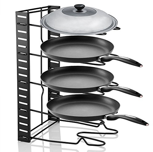 Saucepan Stand 5 Tier Pan Holder Pot Organizer Pan Holder Rack, 5 Tiers Adjustable Black Pan Pot Lid Storage Organizer Shelf Cookware Holder For Home Kitchen, 38.1 × 20.5 × 26 Cm