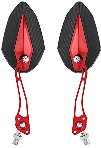 Keenso 1 Paar Universal Motorrad Rückspiegel verstellbarer Aluminium Lenker Rückansicht Seitenspiegel Motorrad Roller(Rot)
