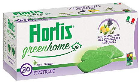 Flortis Green Home 30 Piastrine antizanzare profumate oli essenziali. 8 ore di protezione naturale efficace contro zanzare comuni e tigre. Da usare con antizanzare elettrico. Antizanzare da interno.