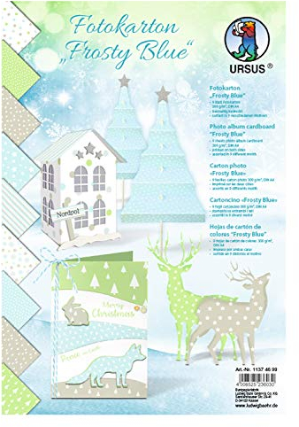 Ursus 11374699 - Fotokarton, Frosty Blue, DIN A4, 300 g/qm, beidseitig bedruckt, 9 Blatt sortiert in 9 Motiven, aus Frischzellulose, ideale Grundlage für Papierkunstwerke