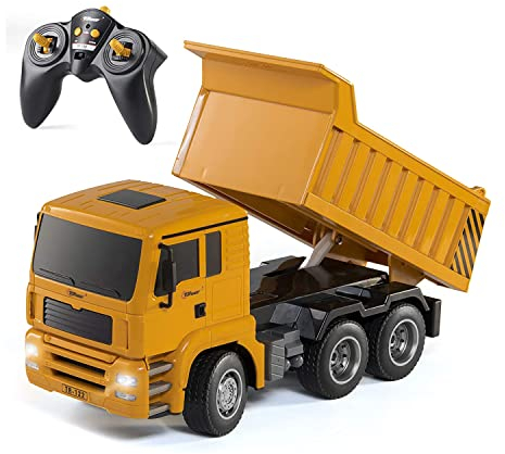 Top Race Ferngesteuerter Muldenkipper - 6-Kanal voll funktionsfähiges Bauwagen-Spielzeug mit Lichtern und Geräuschen Für Jungen und Mädchen ab 3,4,5,6,7,8 Jahren und aufwärts. - Maßstab 1:18
